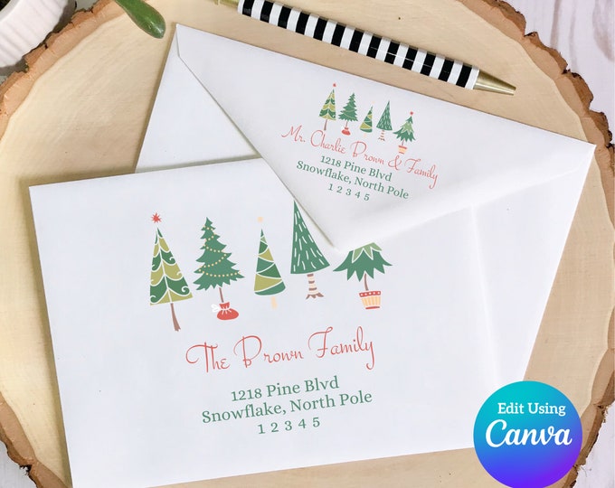 Christmas Digital Envelope Template for Canva | Modern Trees