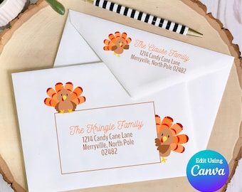 Thanksgiving Digital Envelope Template for Canva | Cartoon Turkey