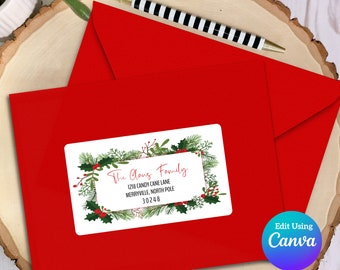 Editable Christmas Address Label Template for Canva | Greenery