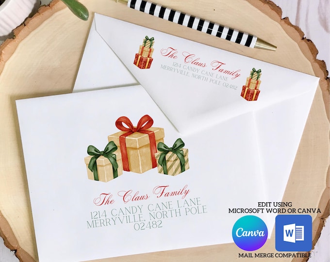 Christmas Digital Envelope Template for Canva | Golden Gifts