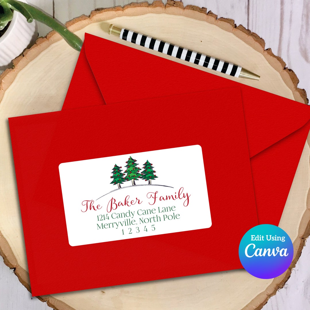 Editable christmas address label template for canva envelope