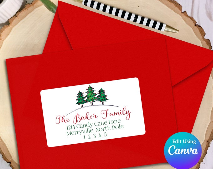 Editable Christmas Address Label Template for Canva | Christmas Trees