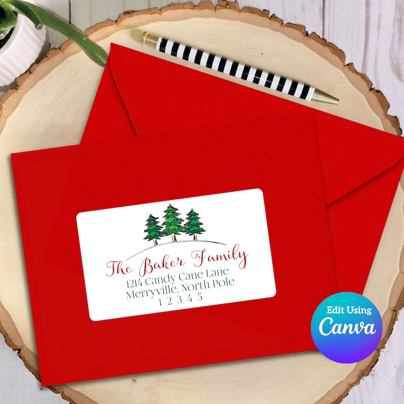 EDITABLE Christmas ADDRESS LABEL Template Envelope Addressing Christmas Address Labels Canva