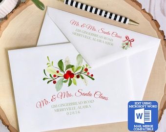 Christmas Envelope Template for Microsoft Word | Mail Merge Compatible | Includes Recipient and Return Address Templates | Works with Excel