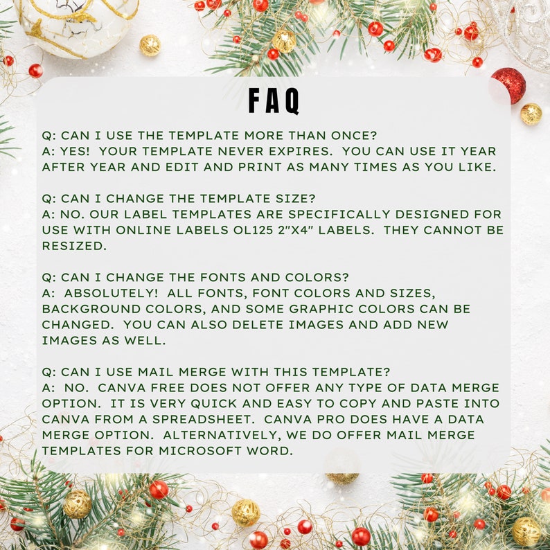 EDITABLE Christmas ADDRESS LABEL Template Envelope Addressing Christmas