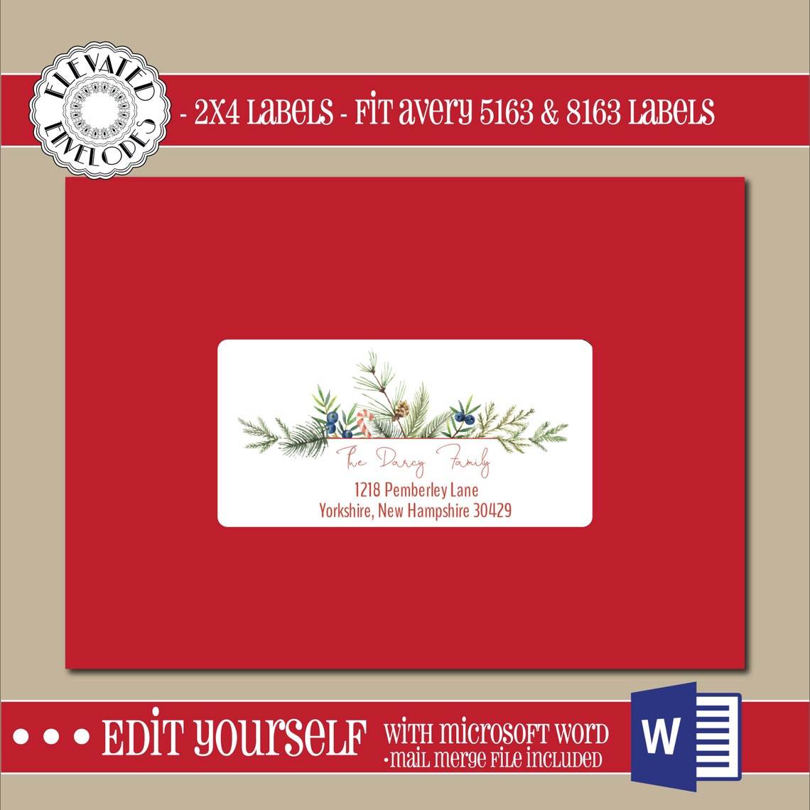 EDITABLE Christmas ADDRESS LABEL Template,2x4 Address Label, Card