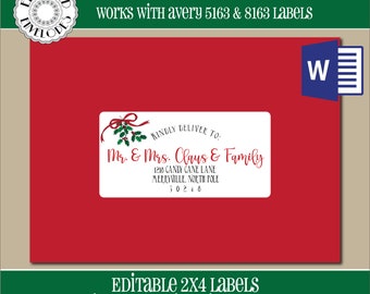 EDITABLE Christmas ADDRESS LABEL Template,2x4 Address Label, Addressing,Christmas,Word,Mail Merge,Instant Download, Template