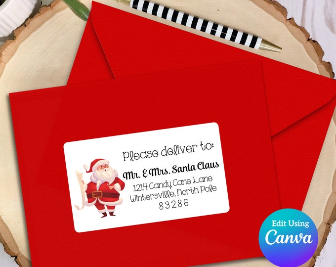 Editable Christmas Address Label Template for Canva | Santa's List