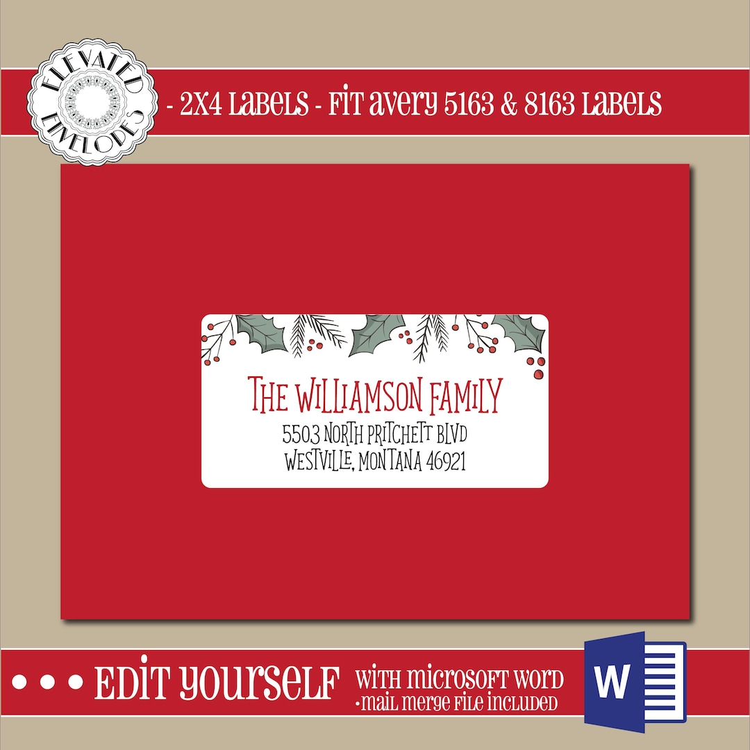 EDITABLE Christmas ADDRESS LABEL Template,2x4 Address Label, Addressing