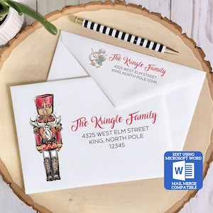 Printable Christmas Envelope Template | Nutcracker Design | Word Mail Merge Compatible | Recipient & Return Address | Editable in Word
