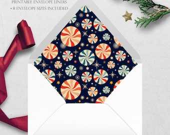 Blue Peppermint Printable Envelope Liner | 8 Envelope Sizes: A7, Euro Flap, Square Flap, 6.5 Square, A6, 5.75 Square, 4 Bar | Easy PDF File
