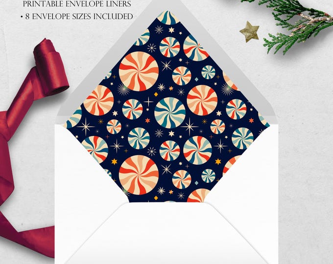 Blue Peppermint Printable Envelope Liner | 8 Envelope Sizes: A7, Euro Flap, Square Flap, 6.5 Square, A6, 5.75 Square, 4 Bar | Easy PDF File