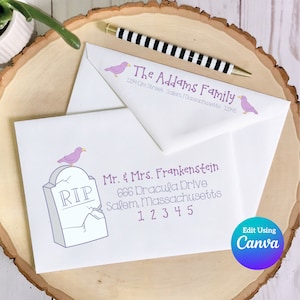 Plantilla de sobre digital de Halloween para Canva / Tombstone / Tamaño A7 / Incluye plantilla de dirección de remitente / Ideal para tarjetas de Halloween hechas a mano