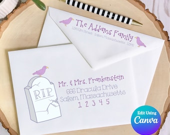 Halloween Digital Envelope Template for Canva | Tombstone