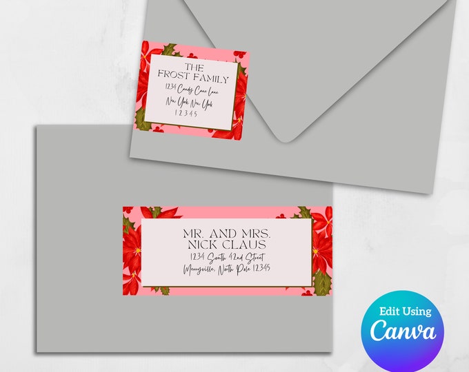 Printable Wrap Around Address Label Template | Editable Canva Template | Return Address Sticker | Christmas Address Labels | DIY Invitations