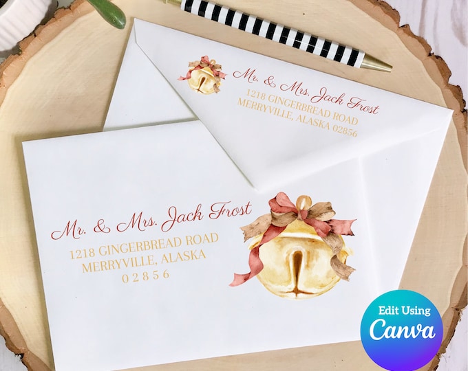 Christmas Digital Envelope Template for Canva | Sleigh Bell