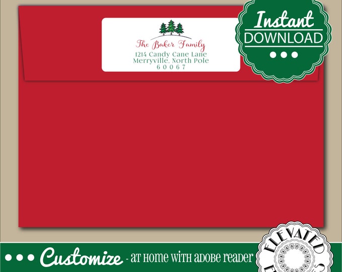 EDITABLE Return ADDRESS LABEL Template,Envelope Addressing,Christmas,Holly, Mistletoe,Return Address,Envelope Addressing,Instant Download