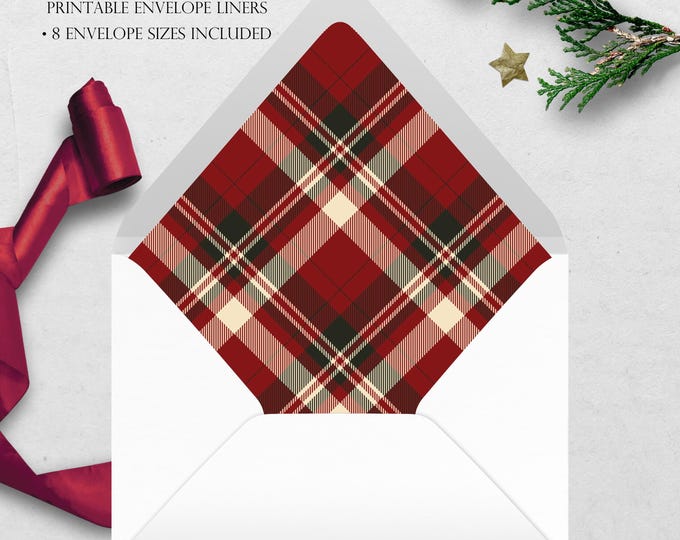 Red Tartan Sweater Printable Envelope Liner | 8 Envelope Sizes: A7, Euro Flap, Square Flap, 6.5 Square, A6,5.75 Square,4 Bar | Easy PDF File