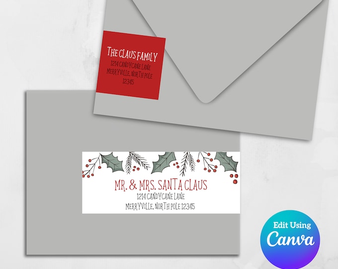 Printable Wrap Around Address Label Template | Editable Canva Template | Return Address Sticker | Christmas Address Labels | DIY Invitations