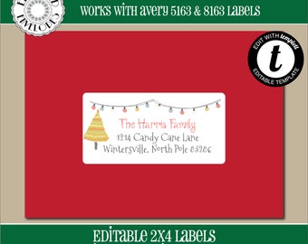 EDITABLE Christmas ADDRESS LABEL Template, Envelope Addressing, Christmas, Lights, 2x4, Recipient Addressing, Address Labels,Editable, CH009