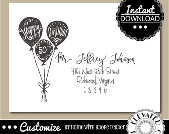 EDITABLE Birthday ENVELOPE Template,Birthday Envelope ADDRESSING,Birthday,Balloons,Recipient Addressing,Envelope Addressing,Instant Download