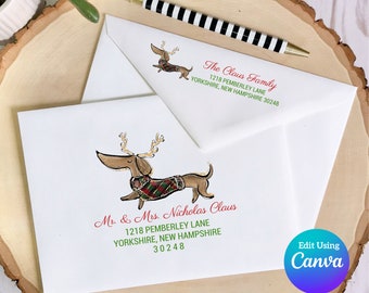 Christmas Digital Envelope Template for Canva | Christmas Dachshund