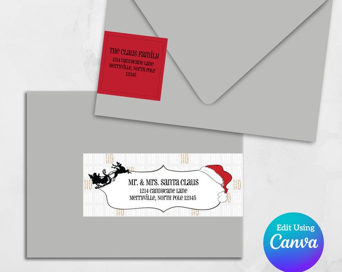 Printable Wrap Around Address Label Template For Canva | Ho Ho Ho Santa