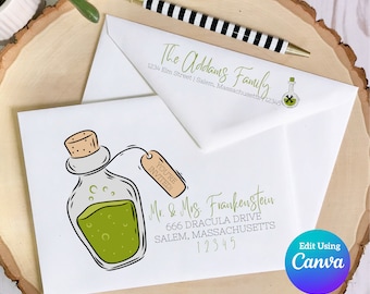 Halloween Digital Envelope Template for Canva | Poison Bottle