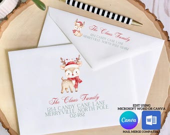 Christmas Digital Envelope Template for Canva | Cute Deer