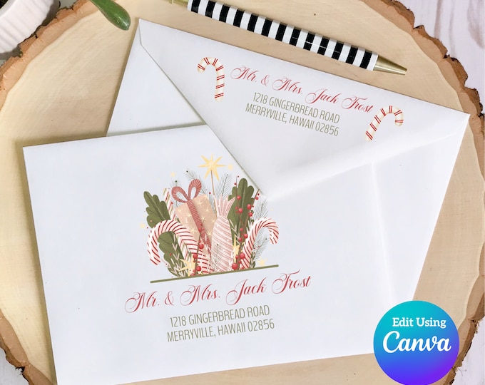 Christmas Digital Envelope Template for Canva | Pepperminty