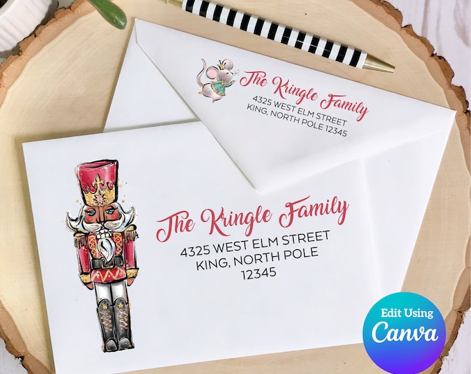 Christmas Digital Envelope Template for Canva | Nutcracker