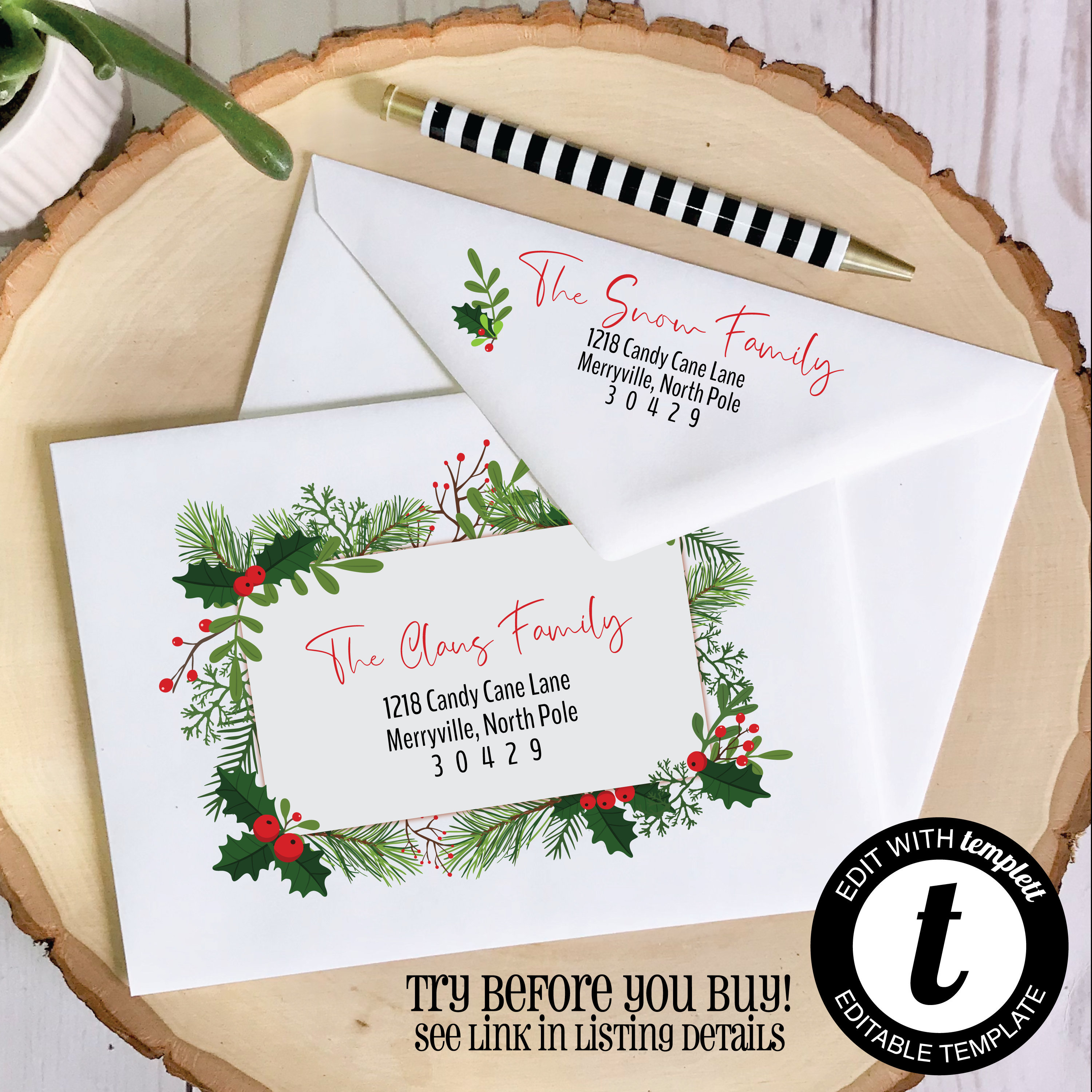 EDITABLE Christmas ENVELOPE Template Templett Christmas Envelope 