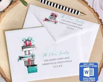 Printable Christmas Envelope Template | Christmas Gift Design | Word Mail Merge Compatible | Recipient & Return Address | Editable in Word