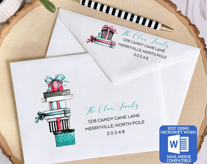 Printable Christmas Envelope Template | Christmas Gift Design | Word Mail Merge Compatible | Recipient & Return Address | Editable in Word