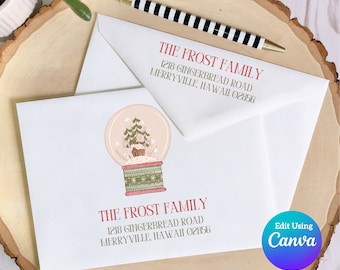 Christmas Digital Envelope Template for Canva | Pink Snowglobe