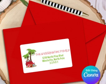 Editable Christmas Address Label Template for Canva | Christmas Palm Trees