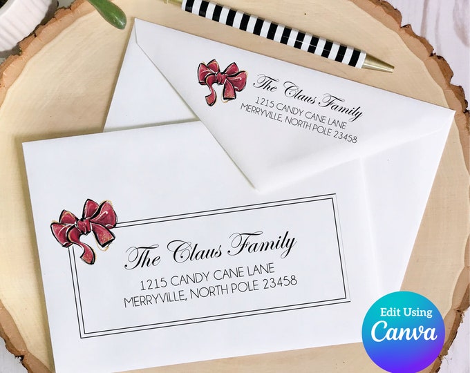 Christmas Digital Envelope Template for Canva | Simple Frame Red