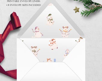Silly Snowmen Printable Envelope Liner | 8 Envelope Sizes: A7, Euro Flap, Square Flap, 6.5 Square, A6, 5.75 Square, 4 Bar | Easy PDF File