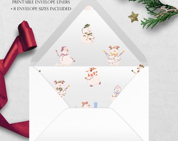 Silly Snowmen Printable Envelope Liner | 8 Envelope Sizes: A7, Euro Flap, Square Flap, 6.5 Square, A6, 5.75 Square, 4 Bar | Easy PDF File