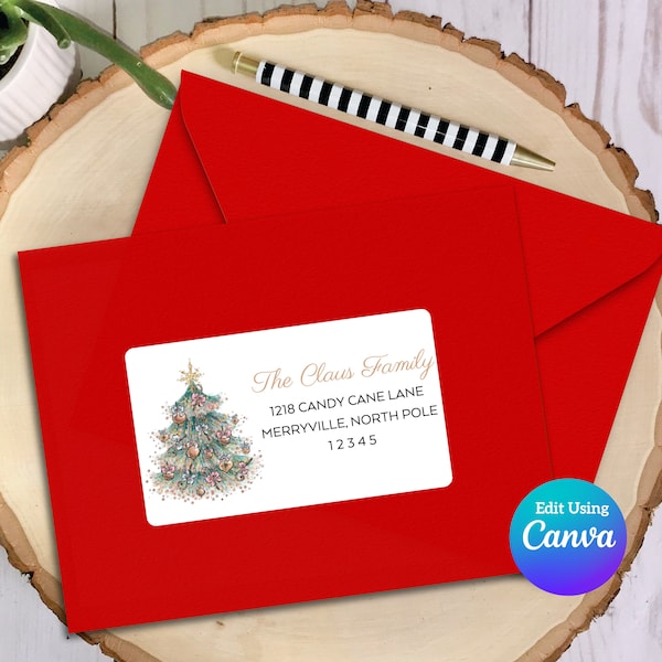 EDITABLE Christmas ADDRESS LABEL Template | Envelope Addressing | Christmas Address Labels | Canva Template | Address Label Template