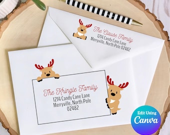 Christmas Digital Envelope Template for Canva | Cartoon Reindeer