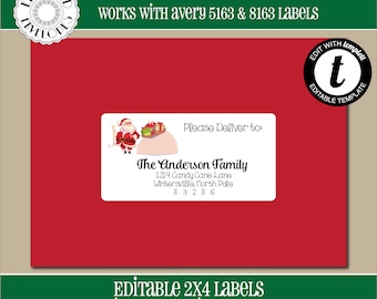 EDITABLE Christmas ADDRESS LABEL Template, Envelope Addressing, Christmas, Santa, 2x4, Recipient Addressing, Address Labels, Editable, CH022