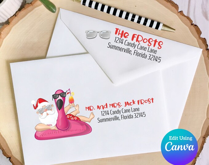 Christmas Digital Envelope Template for Canva | Summer Santa
