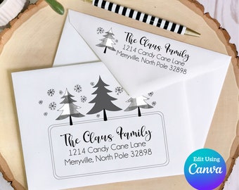 Christmas Digital Envelope Template for Canva | Buffalo Plaid Trees