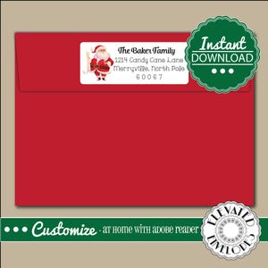 BEWERKBARE retouradreslabelsjabloon, envelopadressering, Kerstmis, Kerstman, Santa's tas, retouradres, envelopadressering, Instant Download