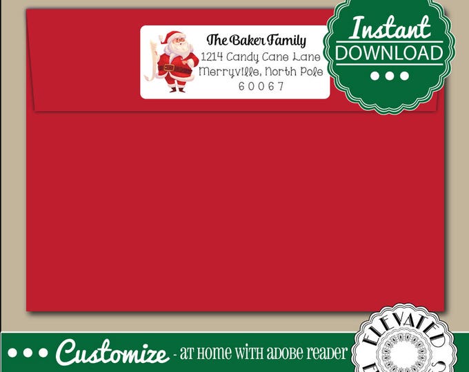 EDITABLE Return ADDRESS LABEL Template,Envelope Addressing,Christmas,Santa, Santa's Bag,Return Address,Envelope Addressing,Instant Download