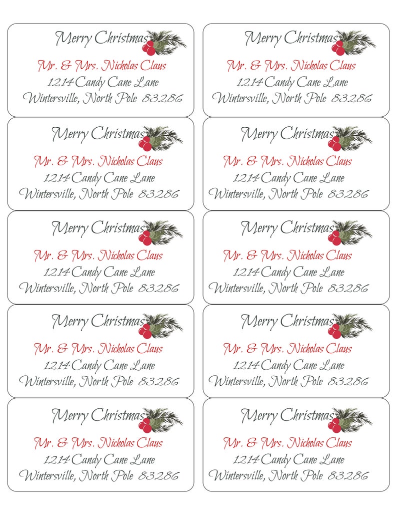 EDITABLE Christmas ADDRESS LABEL Template Envelope - Etsy