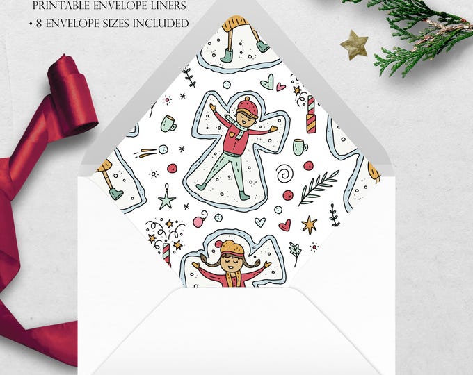 Snow Fun Printable Envelope Liner | 8 Envelope Sizes: A7, Euro Flap, Square Flap, 6.5 Square, A6, 5.75 Square, 4 Bar | Easy PDF File