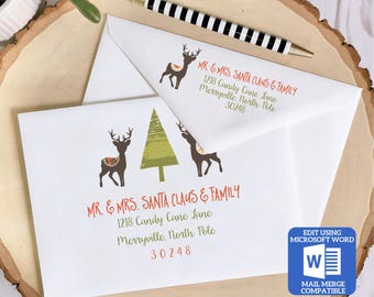 Printable Christmas Envelope Template for Microsoft Word | Mail Merge Compatible | Includes Recipient and Return Address | Works with Excel