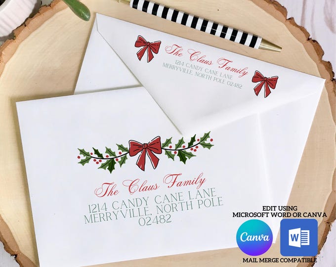 Christmas Digital Envelope Template for Canva | Boughs and Bows